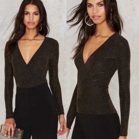 Nasty Gal Tops - Nasty Gal golden metallic long sleeve top